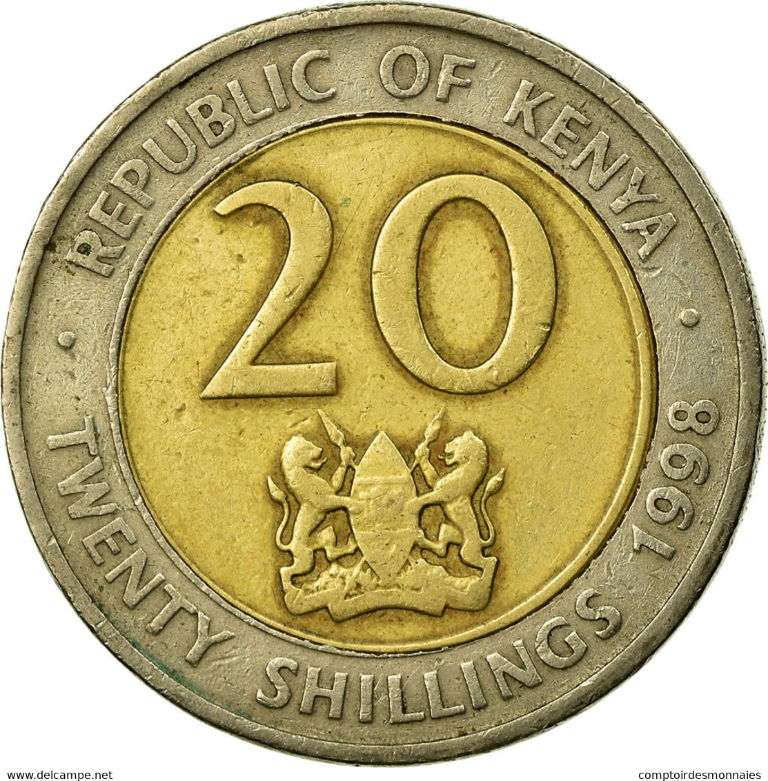 Monnaie, Kenya, 20 Shillings, 1998, British Royal Mint, TB+, Bi-Metallic, KM:32 - Kenya