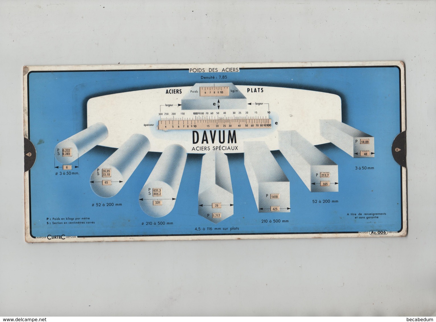 Curtec Davum Aciers Spéciaux Règle à Calculs - Other & Unclassified