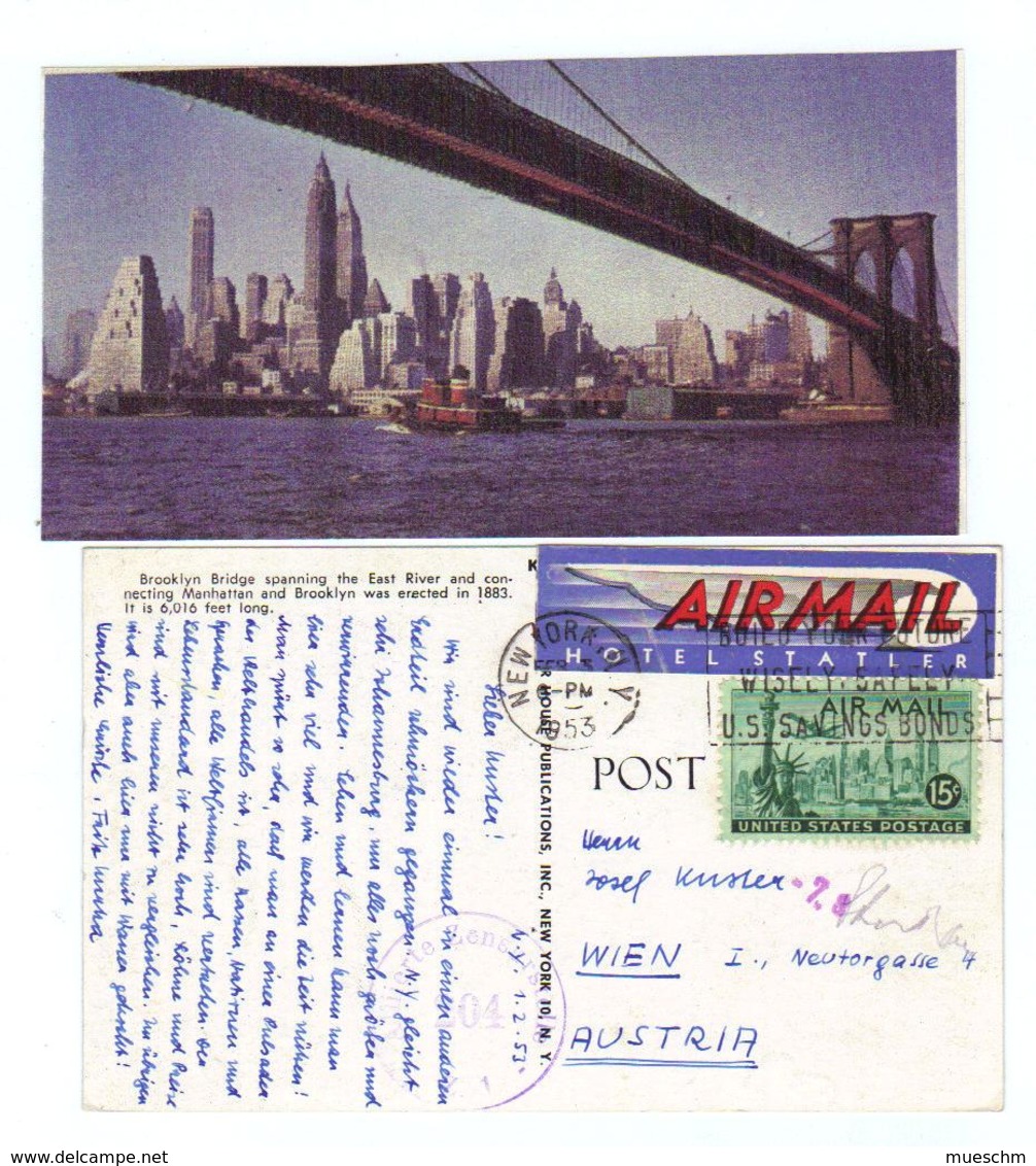 USA, 1953, AK Von New York/Brooklyn Bridge Usw. Mit 15c Frankatur U. Zensurstempel (14014W) - Covers & Documents