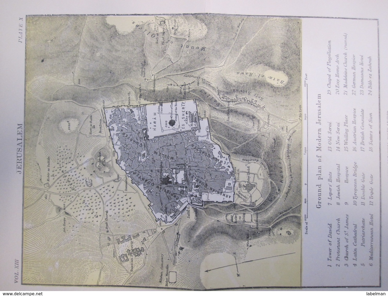 1920 JERUSALEM MAP GROUND PLAN ENCYCLOPEDIA BRITANNICA PALESTINE ISRAEL JUDAICA JERUSALEM - Covers & Documents