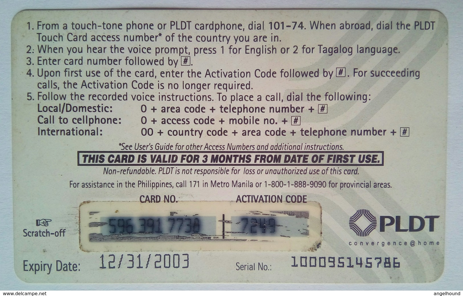 PLDT  Touchcard 100 Pesos - Filippine