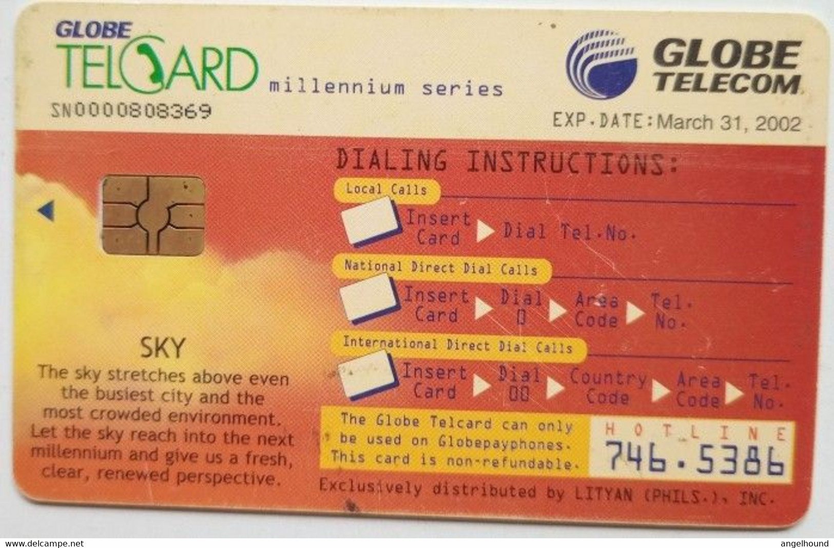 Philippines Globe Telecom 150 Peso Chip Card " Millennium Series - Sky " - Filippine