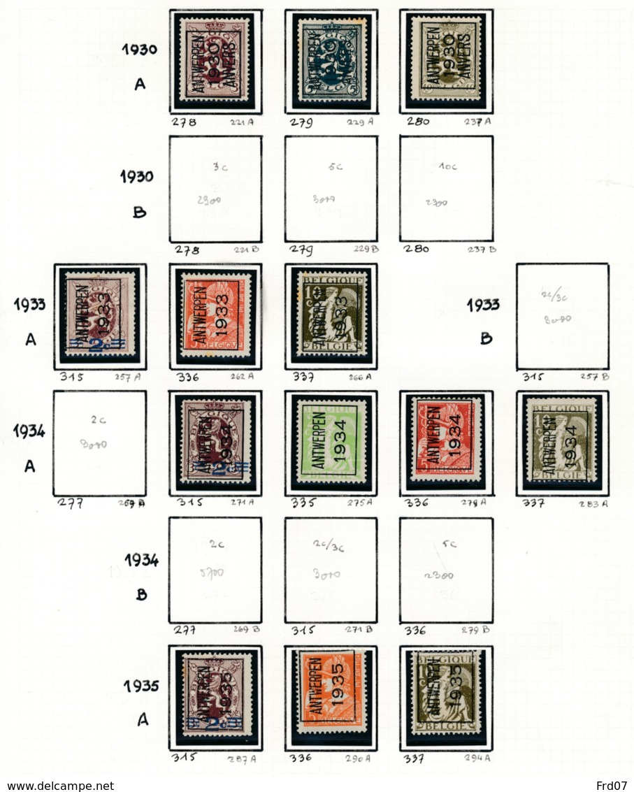 Préo - Typo Antwerpen 1930 1937 - Zonder Gom (*) - Sobreimpresos 1932-36 (Ceres Y Mercurio)