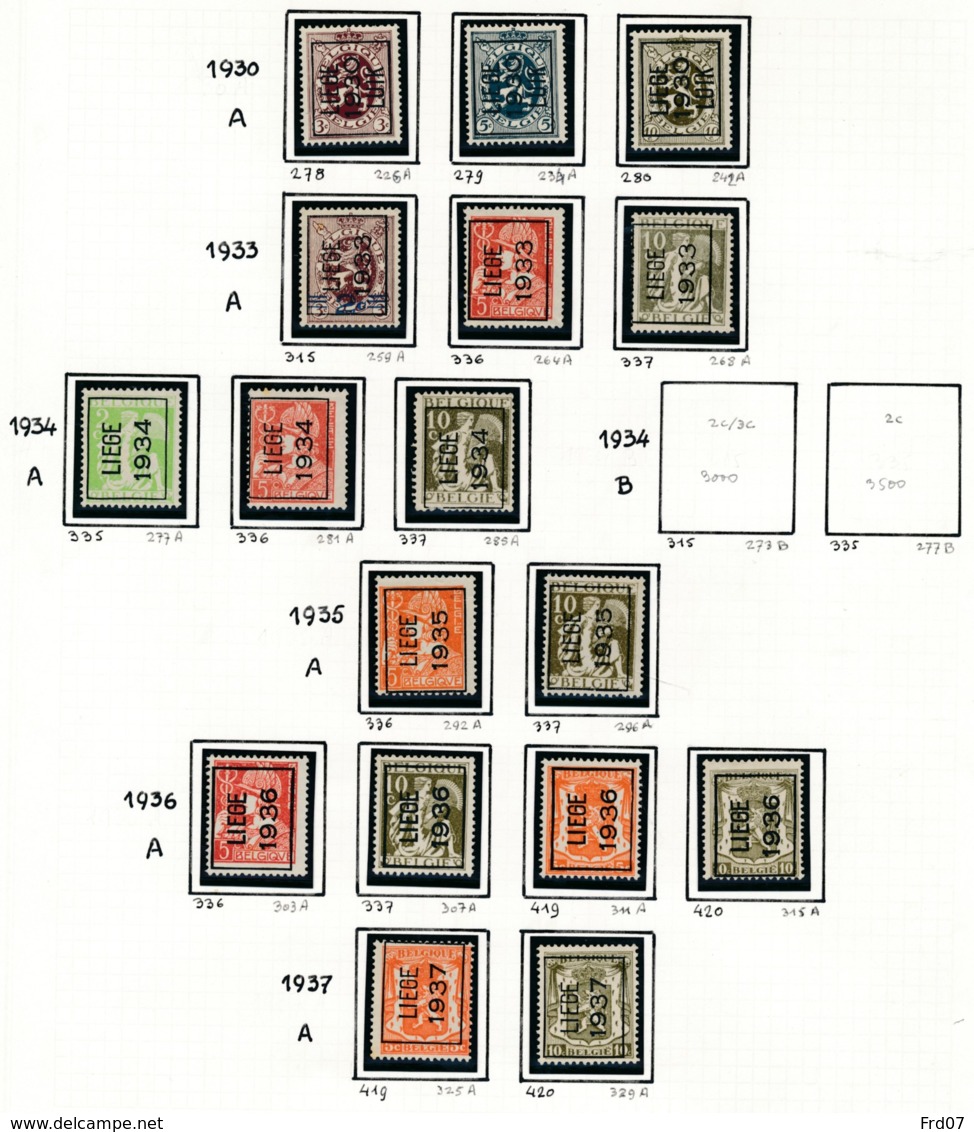 Préo - Typo Liège 1930 1937 - Sans Gomme (*) - Typografisch 1932-36 (Ceres En Mercurius)