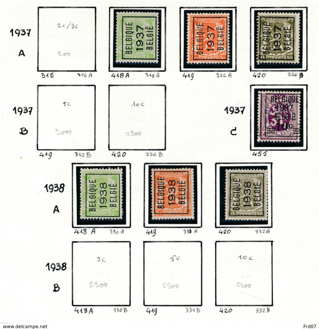 Préo - Typo Belgique 1937 - 1936 België - Sans Gomme (*) - Typografisch 1932-36 (Ceres En Mercurius)