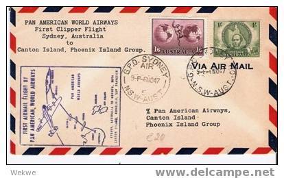 Au168/ AUSTRALIEN - 1947, Clipper Flug Sydney To Canton Island, 1st Flight Pan American Airways - Covers & Documents