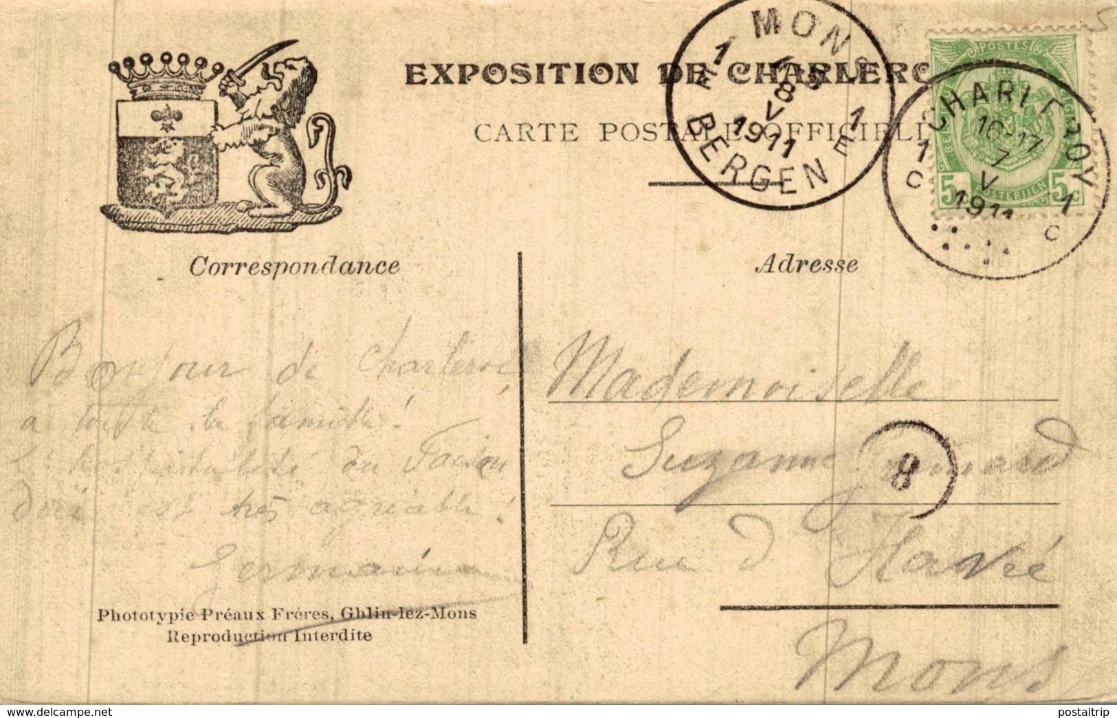 EXPOSITION DE CHARLEROI 1911 - RESTAURANT LE FAISAN DORE - VERSTUURD 1911 - Charleroi