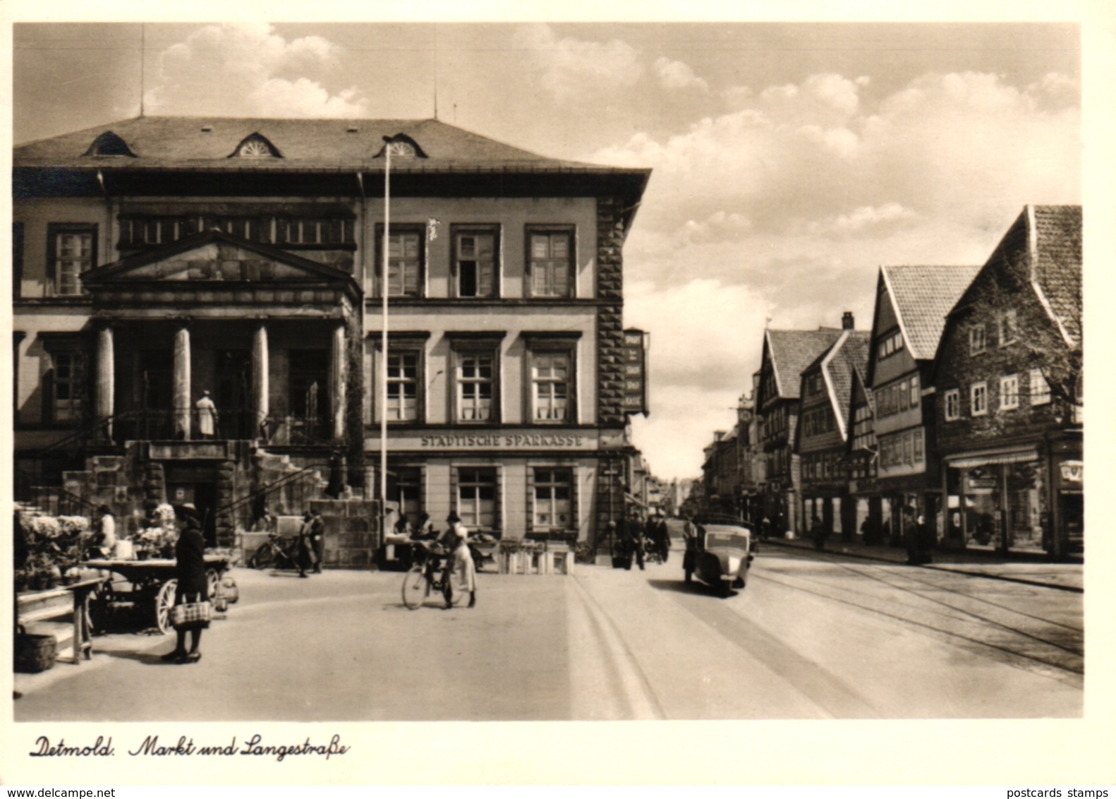 Detmold, Markt Und Langestrasse, Städtische Sparkasse, Ca. 40er/50er Jahre - Detmold