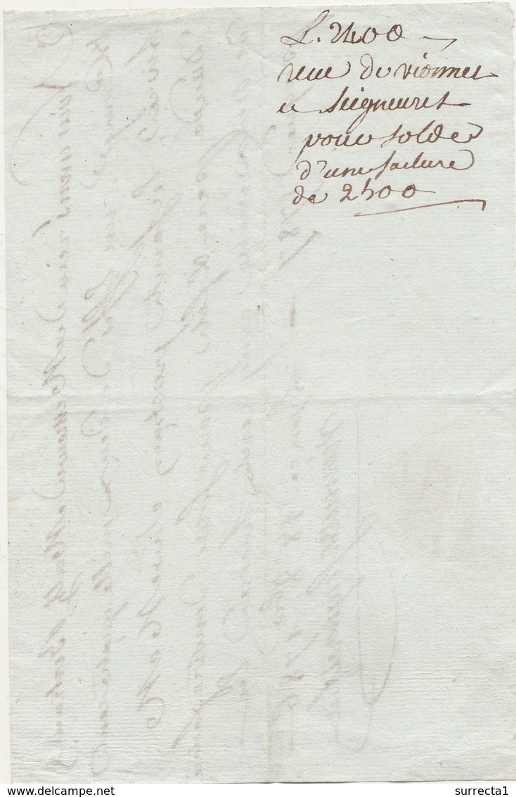 Reçu 18 Octobre 1786 / Mathieu Bertrand  ( Le Puy ?) / Vionnet Seigneuret à Lyon / 2500 Livres - ... - 1799