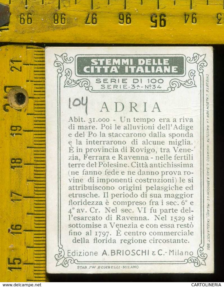 Figurina Brioschi Araldica Stemmi Città Italiane Serie 3 N° 34 A -  Adria - Altri & Non Classificati