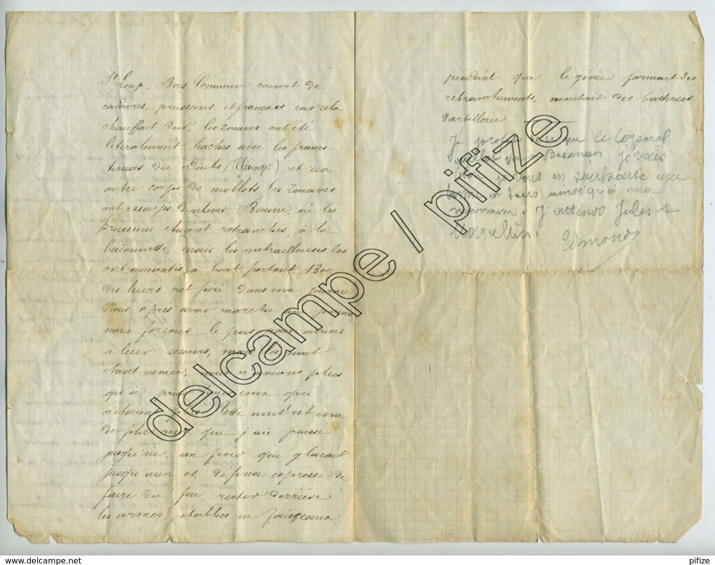 Lettre Armée De La Loire 28 Déc. 1870. Ecrite à Decize. Relate Les Pertes Des Zouaves Et Francs-Tireurs Du Doubs à Baume - Documents