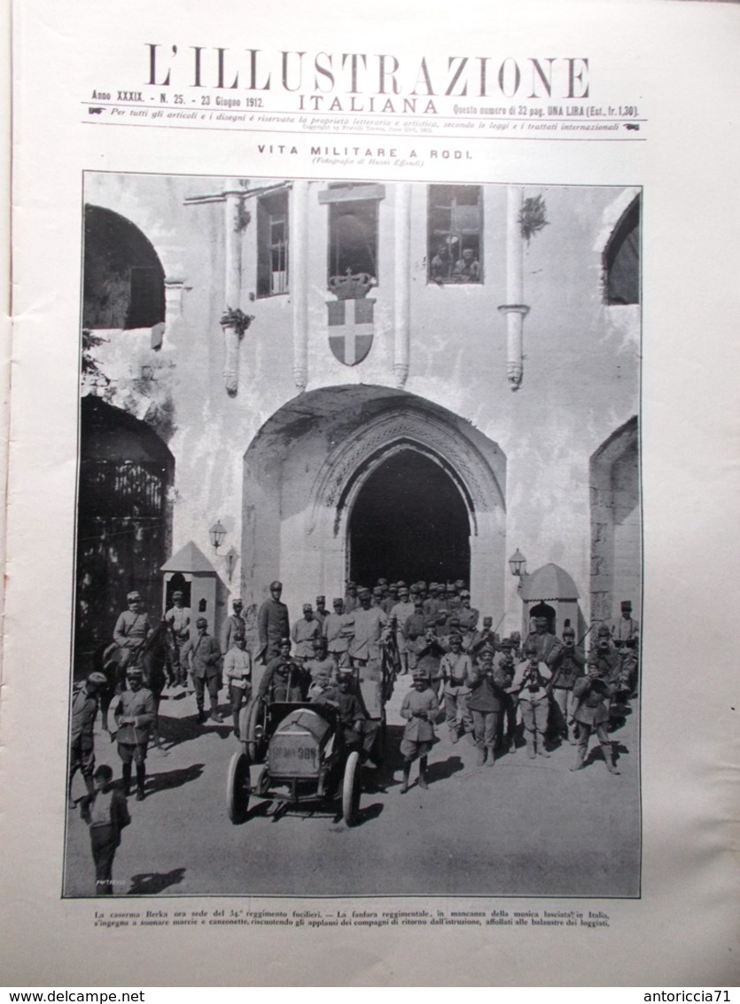 L'illustrazione Italiana 23 Giugno 1912 Rodi Battaglia A Zanzur Lebda Ambrosiano - Altri & Non Classificati