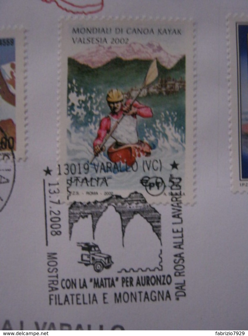 A.99 ITALIA ANNULLO - 2008 DISPACCIO ALAGNA RIFUGIO MARGHERITA VARALLO ALFA ROMEO MATTA JEPP AURONZO CADORE BELLUNO FDC - Geografia