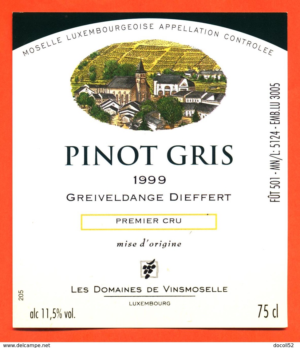 étiquette Vin Pinot Gris 1999 Moselle Luxembourgeoise Greiveldange Dieffert Domaines De Vinsmoselle- 75 Cl - White Wines