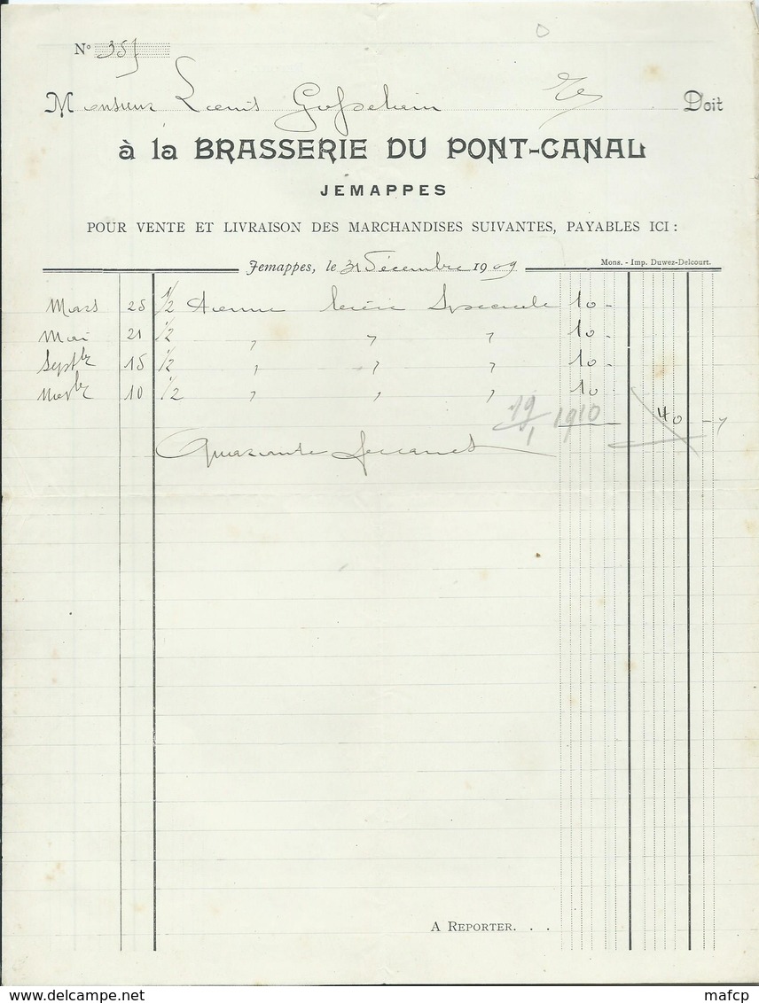 BRASSERIE DU PONT-CANAL - JEMAPPES - 1900 – 1949