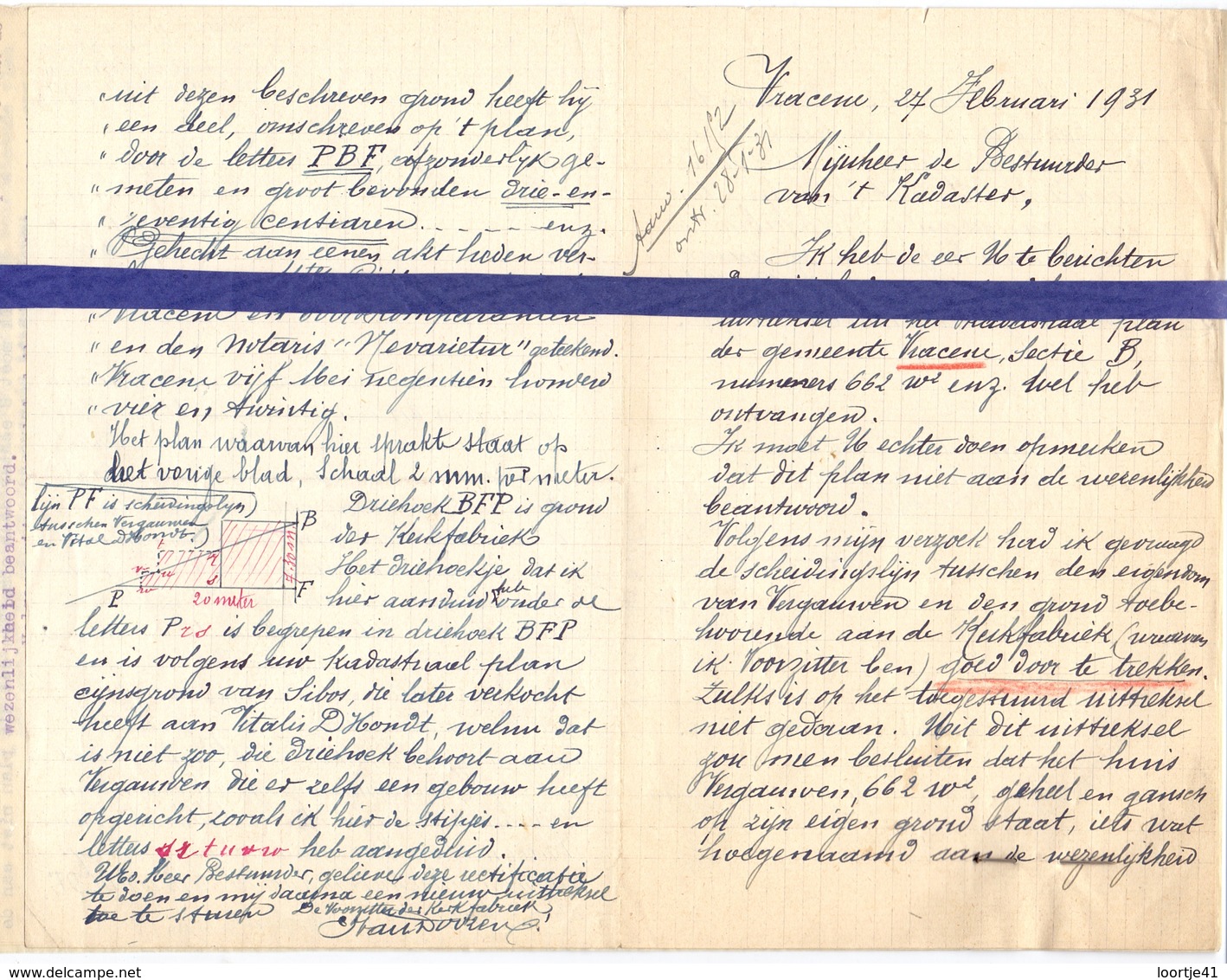 Brief Lettre - Voorzitter Kerkfabriek Van Dooren - Gemeente Vrasene - Naar Kadaster 1931 - Non Classés