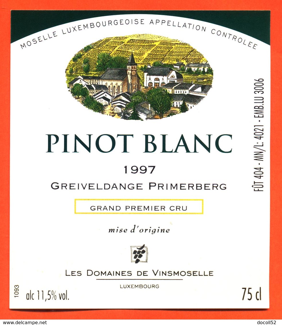 étiquette Vin Pinot Blanc 1997 Moselle Luxembourgeoise Greiveldange Primerberg Vinsmoselle - 75 Cl - White Wines