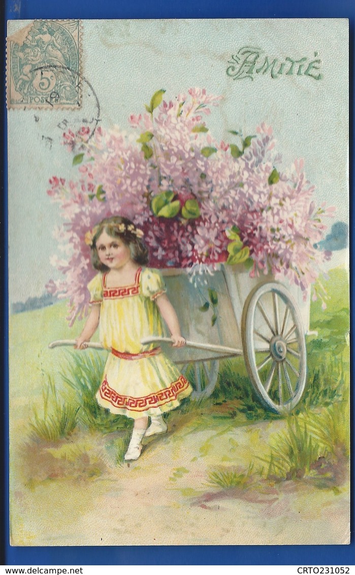 Petite Fille  Tirant  Un Chariot De Fleurs  Amitié   écrite En 1905 - Sonstige & Ohne Zuordnung