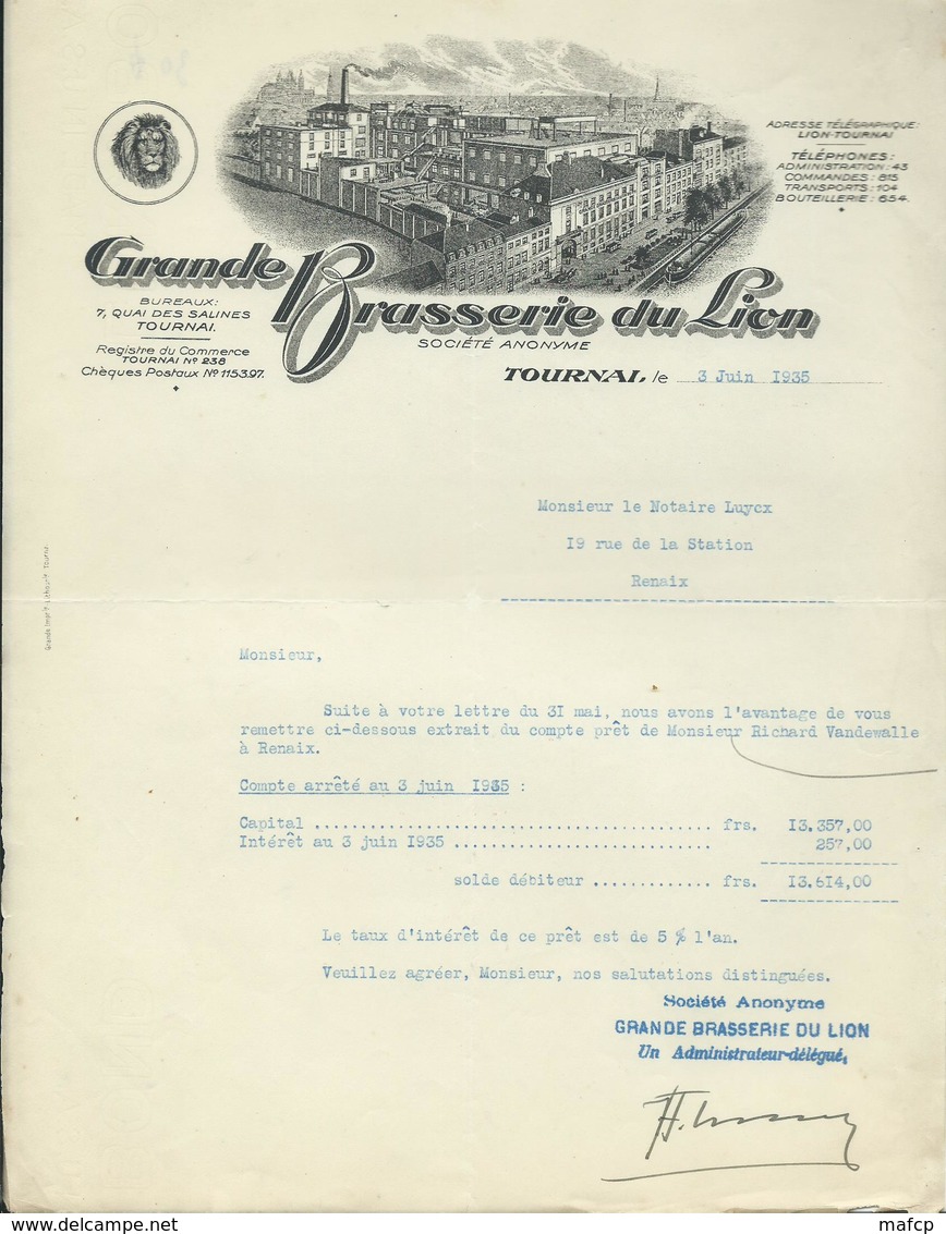 GRANDE BRASSERIE DU LION 7 QUAI DES SALINES TOURNAI - 1900 – 1949