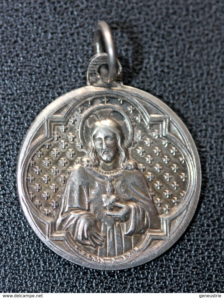 Pendentif Médaille Religieuse Fin XIXe Argent 800 "Sacré Coeur De Jésus / IHS" Religious Medal - Religion & Esotérisme