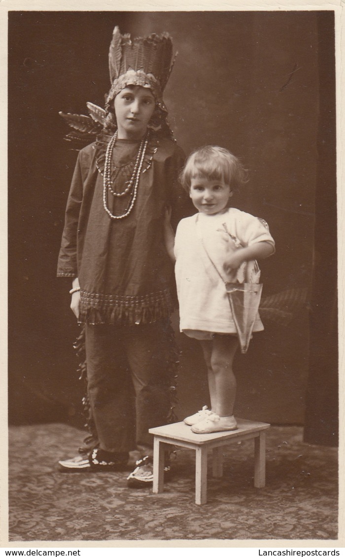 Postcard Children Dressed As Native Americans Close Up Portrait Of Girls Chorley Photographer My Ref  B12891 - Portraits