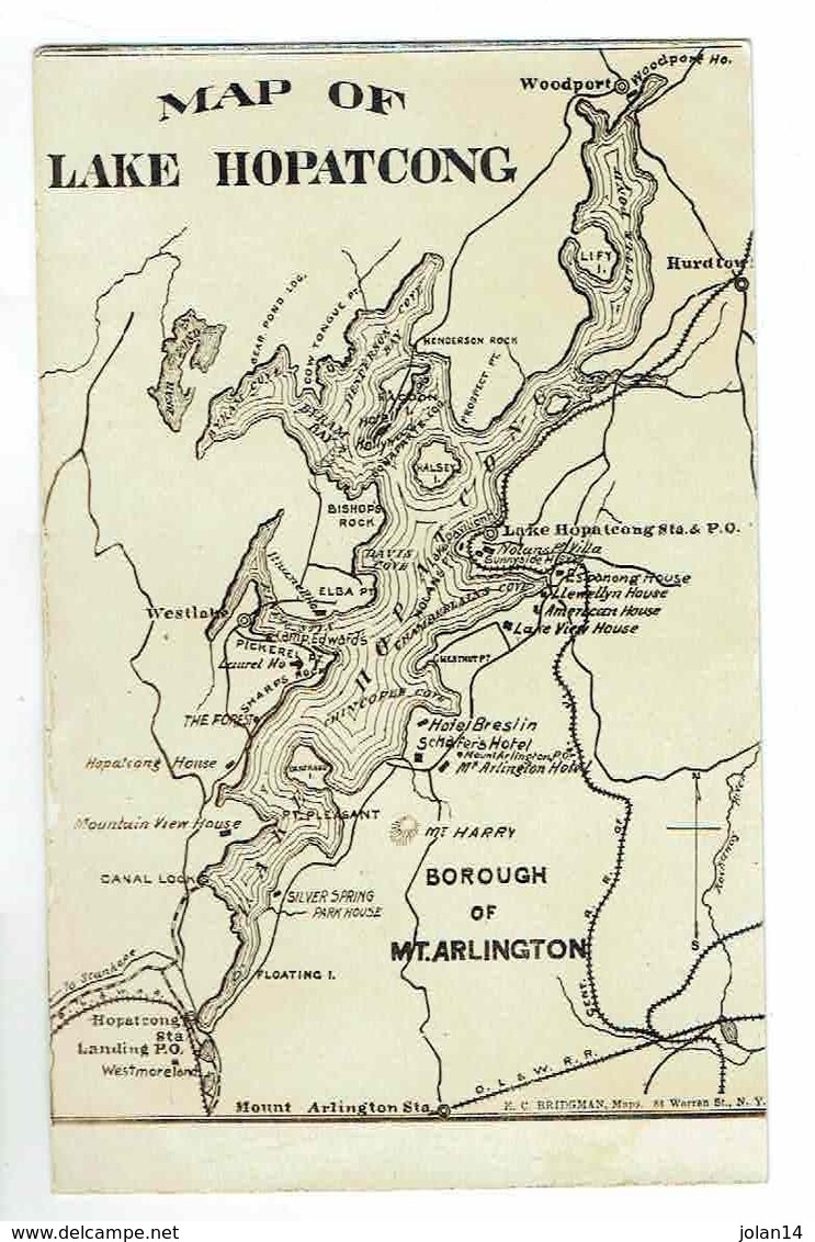 CPA Postcard - Map Of Lake Hopatcong - Harris Pittston & Arlington - Autres & Non Classés