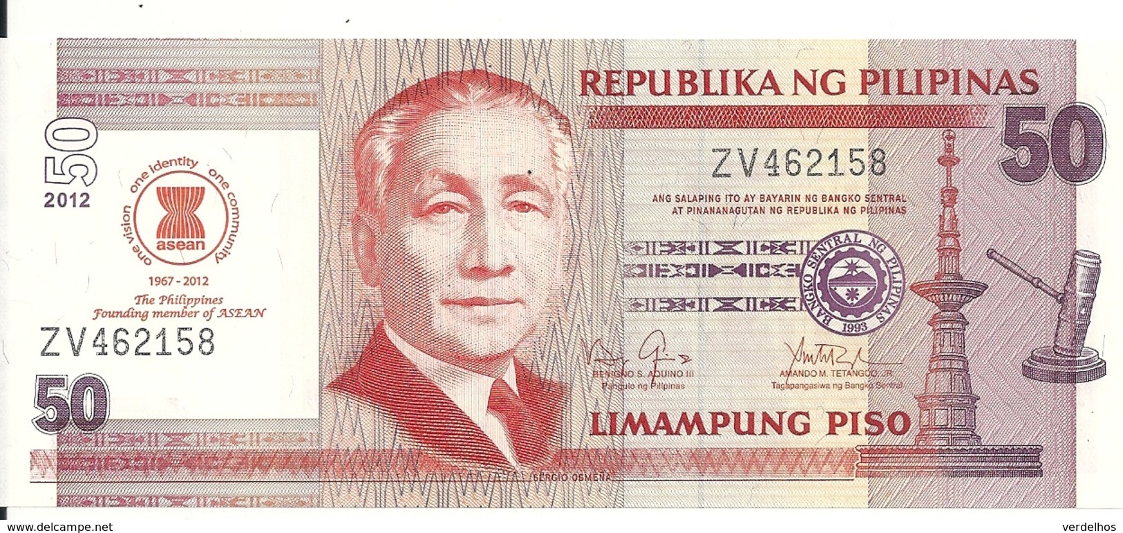 PHILIPPINES 50 PISO 2012 UNC P 211A - Philippines