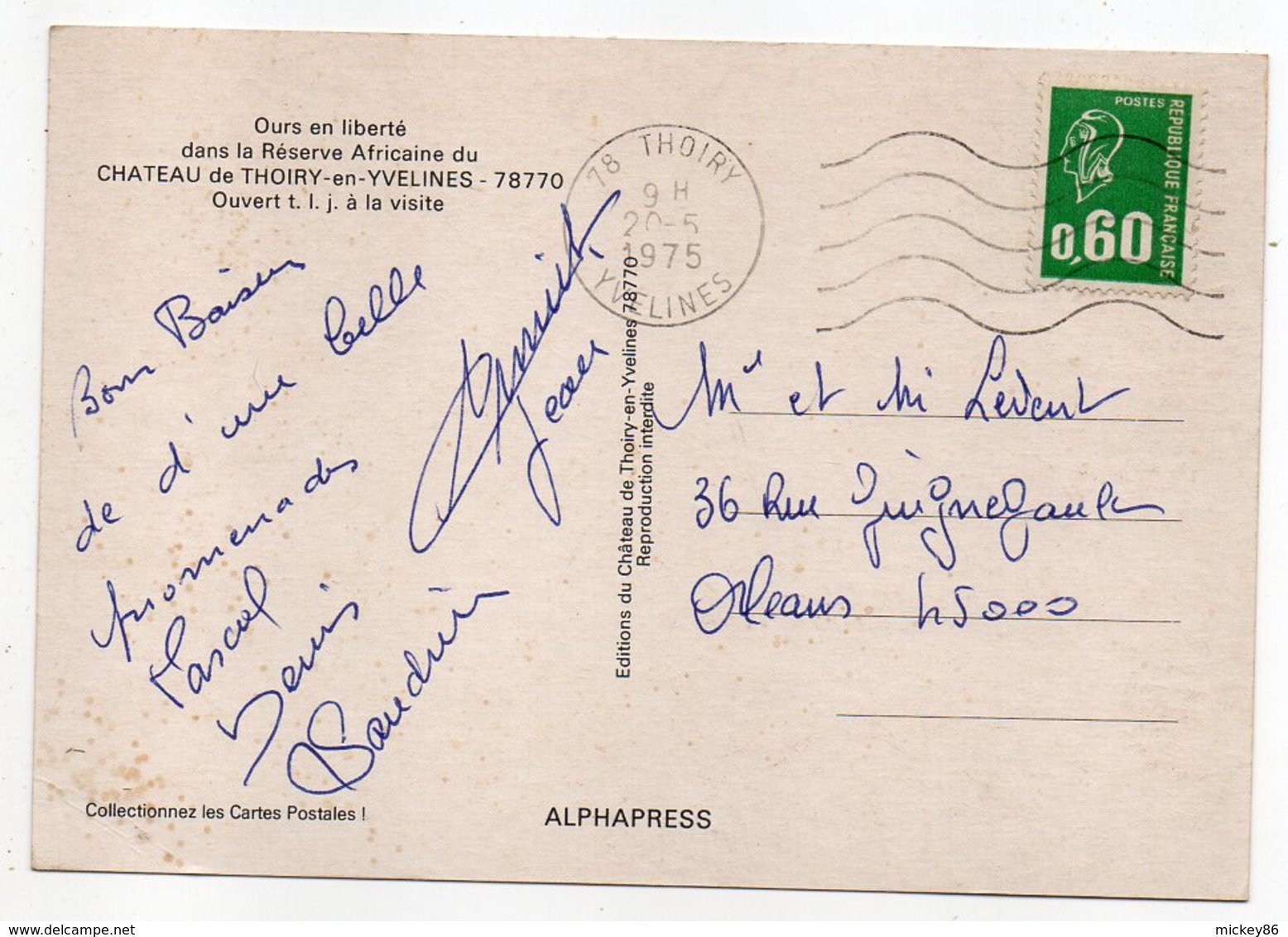 THOIRY--1975--Ours En Liberté Dans La Réserve Africaine (animée,voiture BMW 2002 TI)--timbre--cachet....à Saisir - Thoiry
