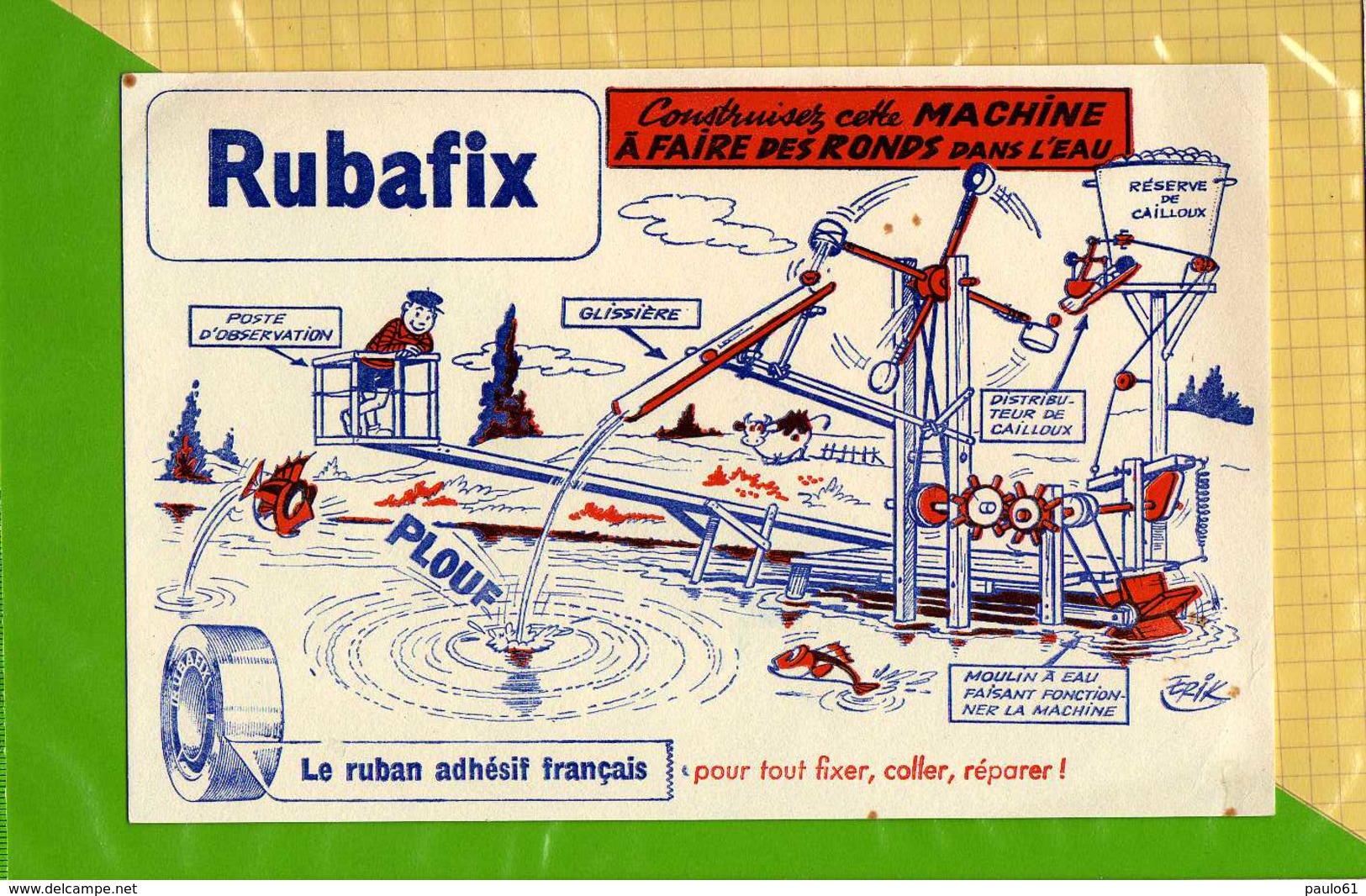 2 BUVARDS : Rubafix Dessins Inventions Creations Ronds Dans L'eau ; Chasse Sous Marine Signé Erik - Papierwaren