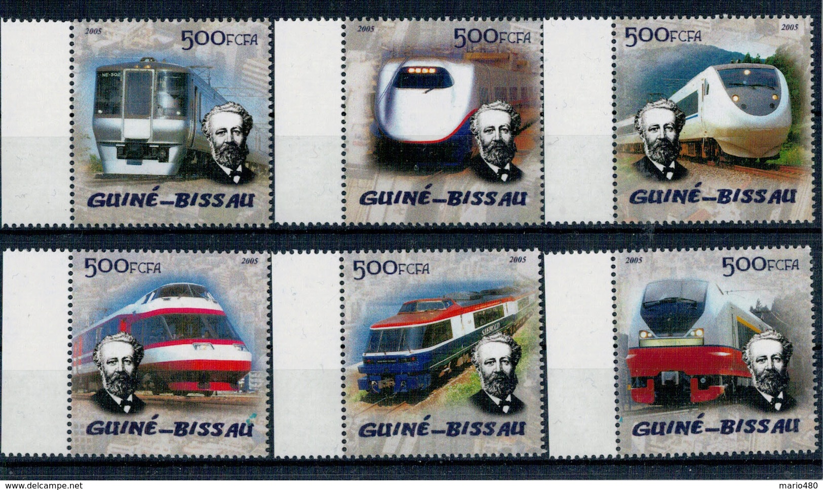 GUINEA  BISSAU  ANNIVERSARIO  DI GIULIO  VERNE    LOCOMOTIVE  DEL  MONDO   ANNO  2005       SET X 6 MNH** - Guinea-Bissau