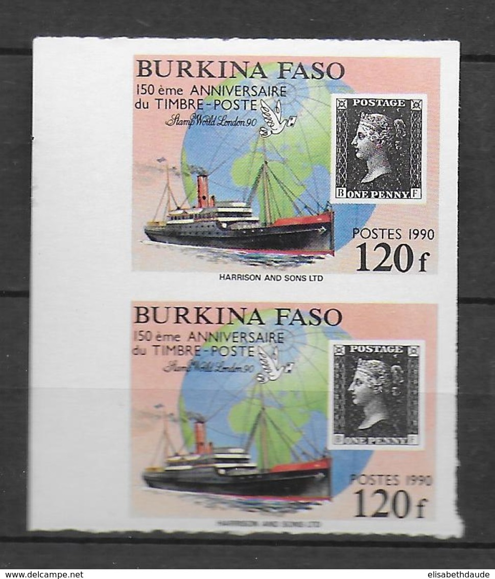 1990 - BURKINA FASO - YT N°817 En PAIRE NON DENTELES (RARE) - BATEAUX + 150 ANS DU TIMBRE - Burkina Faso (1984-...)