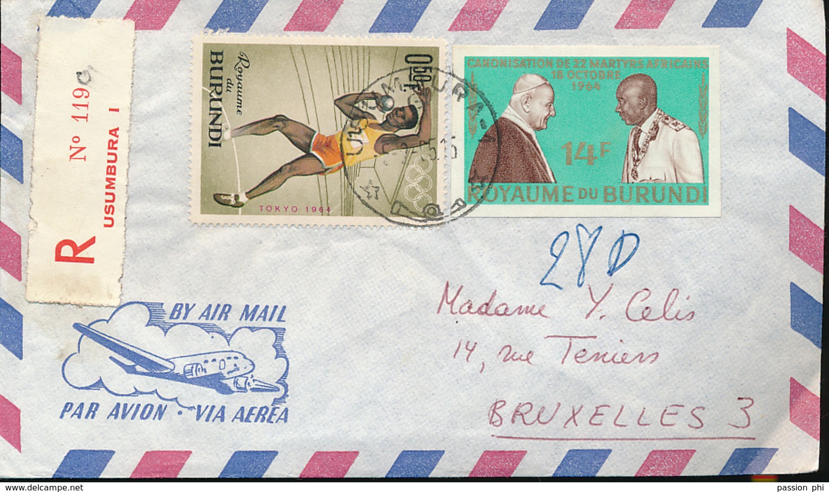 BURUNDI REGISTERED COVER FROM USUMBURA 1965 TO BRUSSELS - Oblitérés