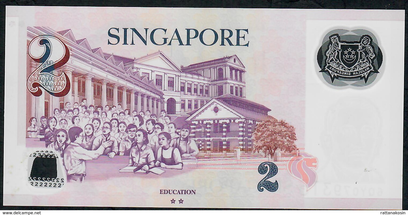 SINGAPORE  P46k 2 DOLLARS  2017 #6RT  2 Hollow Stars  VF - Singapore