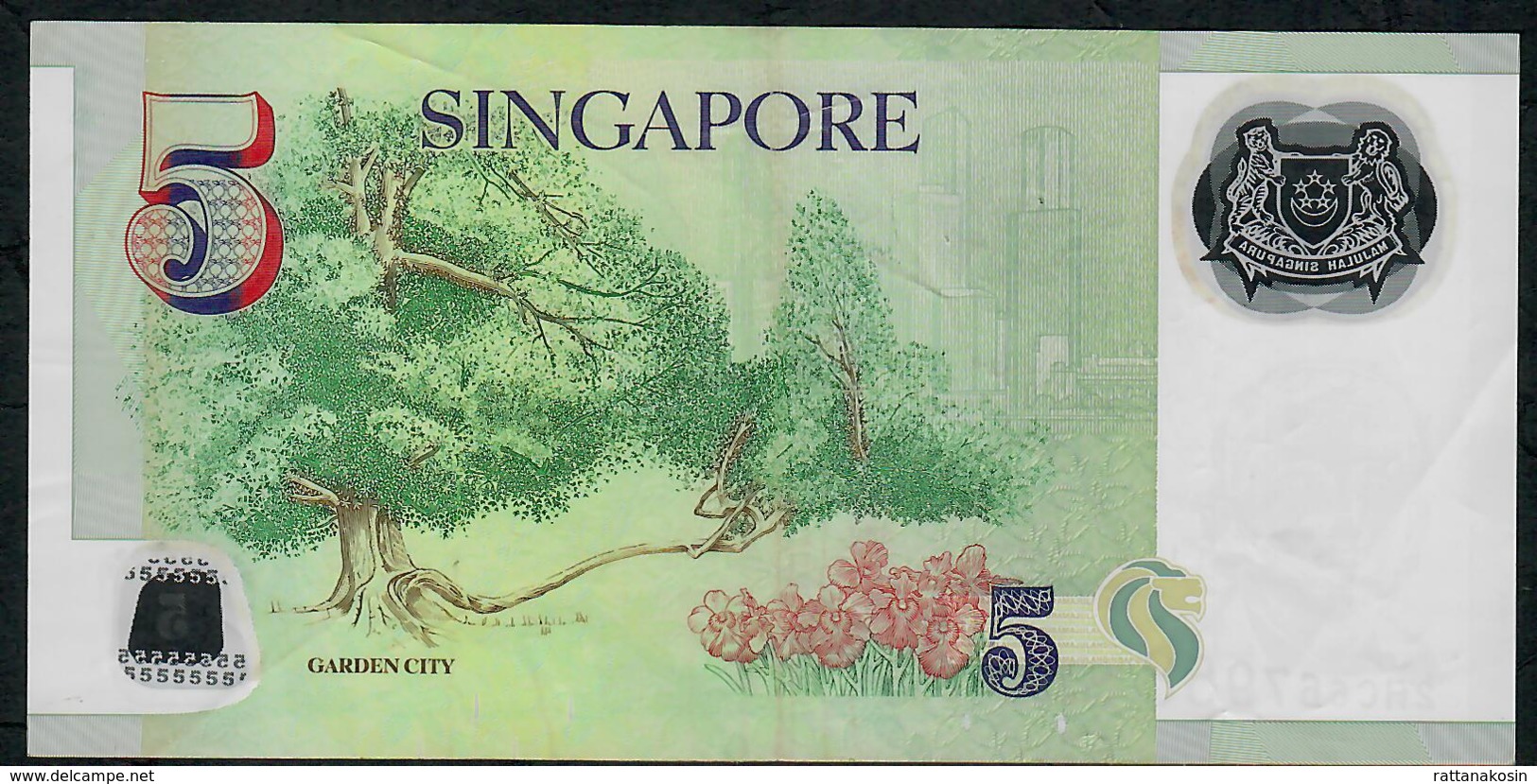 SINGAPORE  P47a 5 DOLLARS  2007 #2HC  N0 Symbol VF NO P.h; - Singapore