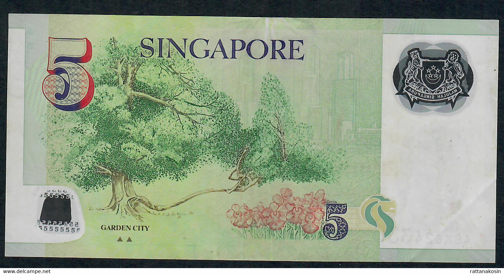 SINGAPORE  P47d 5 DOLLARS  2013 #4BK  2 Triangles  VF NO P.h; - Singapur