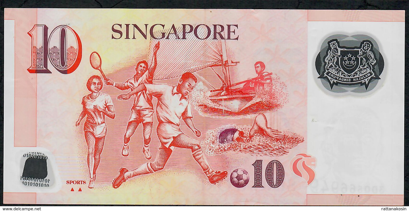 SINGAPORE  P48e 10 DOLLARS  2011 #3DQ 2 Triangles VF NO P.h. - Singapour