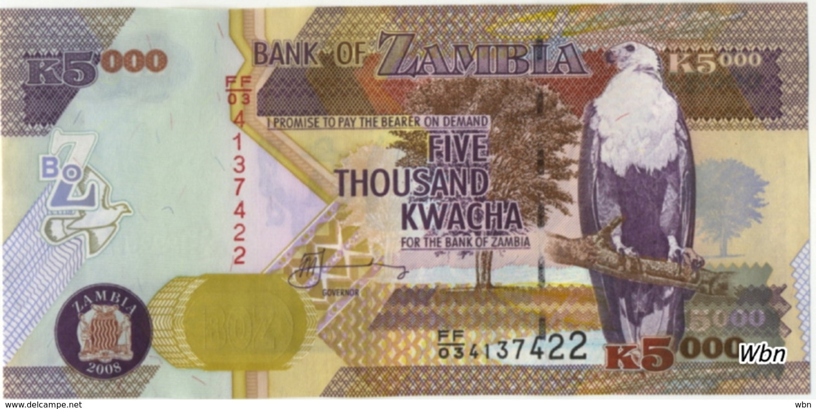 Zambia 5000 Kwacha (P45d) 2008 Sign 12 -UNC- - Zambie