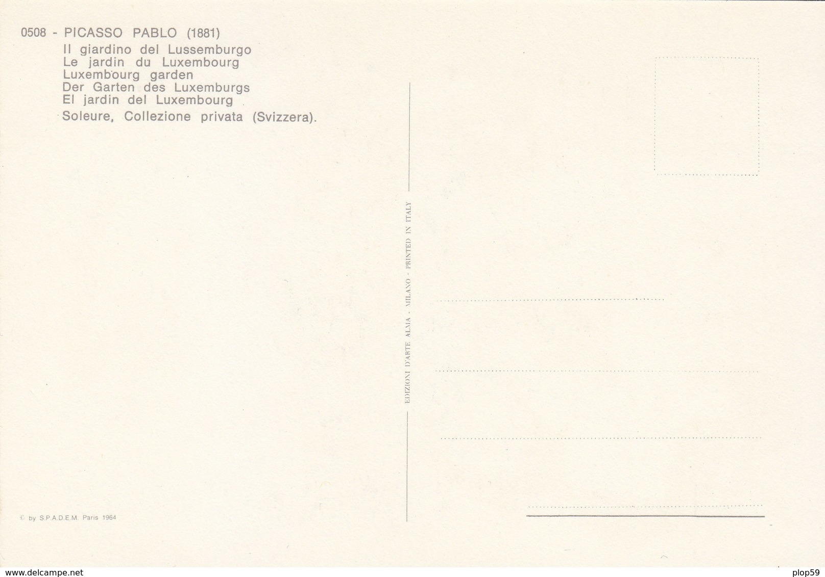 Cpa 2 Scans Illustrateur Signé Pablo Picasso Le Jardin Du Luxembourg  By Spadem Paris 1964 - Picasso