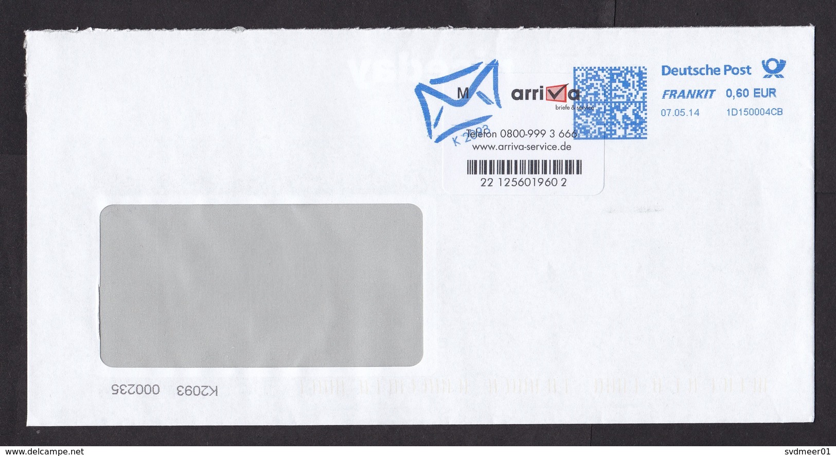 Germany: Cover, 2014, Frankit Meter Cancel, Label Private Postal Service Arriva (traces Of Use) - Brieven En Documenten