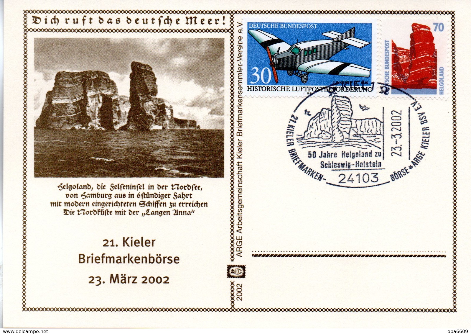 (Bu-B5) BRD Sonder-Karte "50 Jahre Freigabe Der Insel Helgoland" MF Mi 1522+1469 SST 23.3.2002 KIEL 1 - Briefe U. Dokumente
