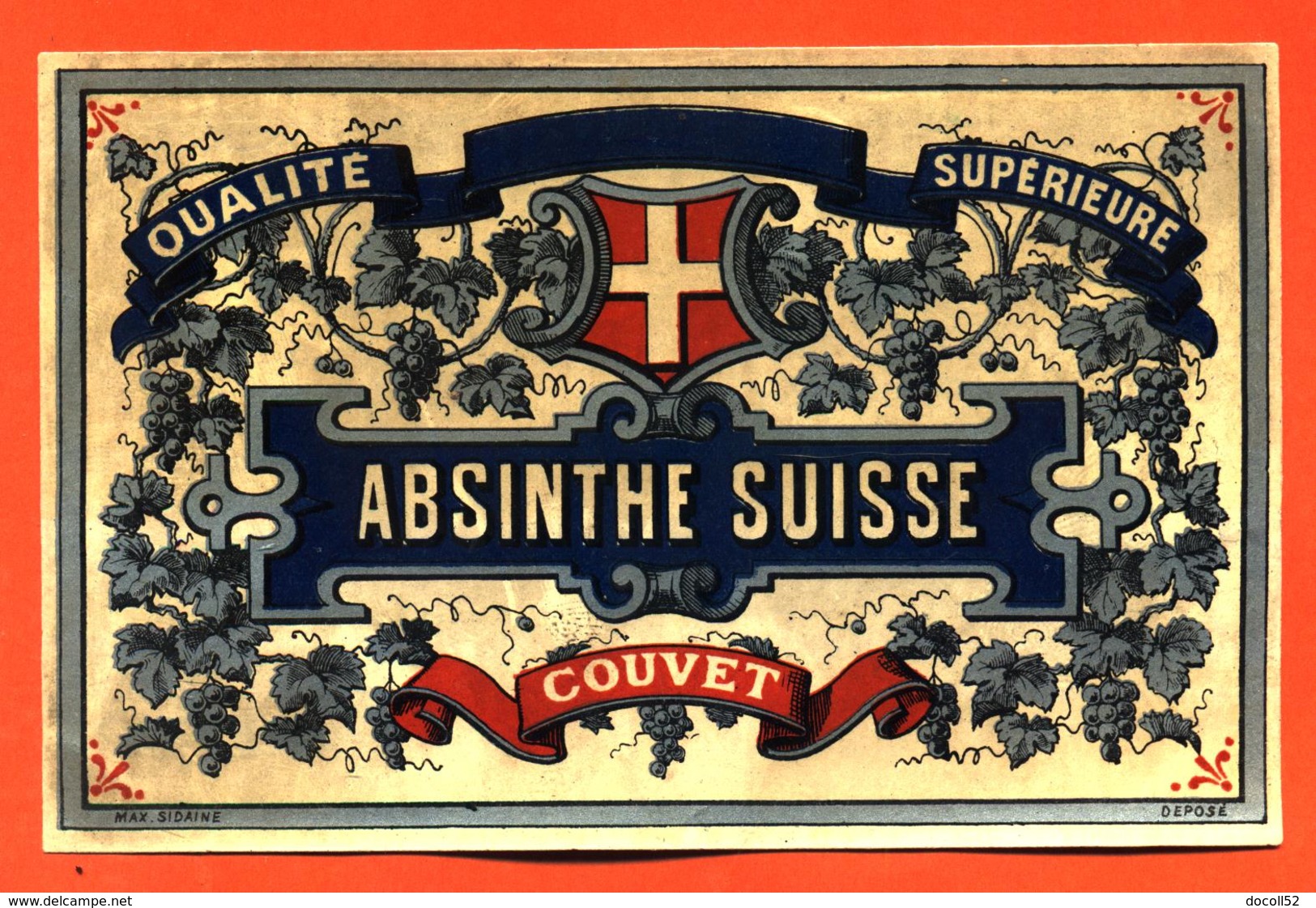 étiquette Ancienne Glaçée D'absinthe Suisse Couvet Qualité Supérieure - Autres & Non Classés