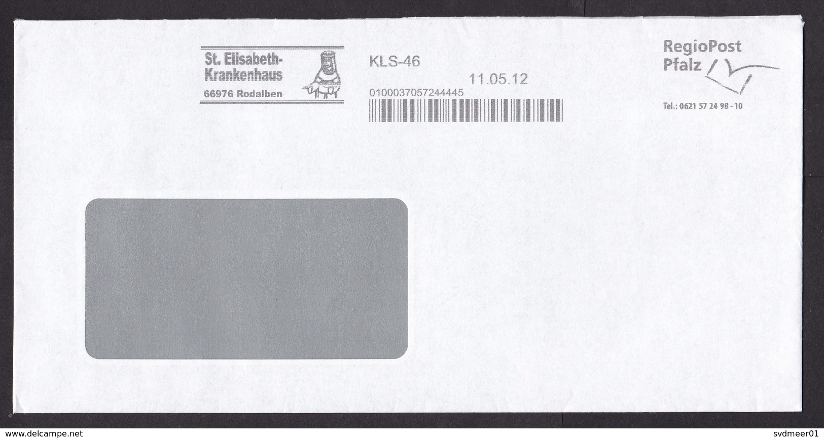 Germany: Cover 2012, Meter Cancel Local Private Postal Service RegioPost Pfalz, St Elizabeth Hospital (backflap Missing) - Brieven En Documenten