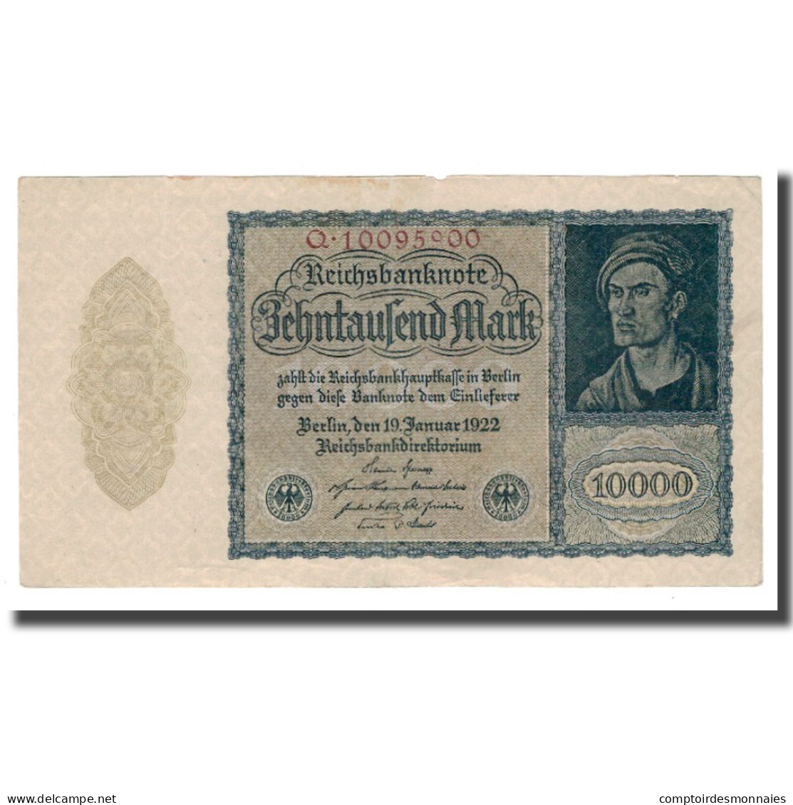 Billet, Allemagne, 10,000 Mark, 1922, 1922-01-19, KM:72, TTB - 10.000 Mark