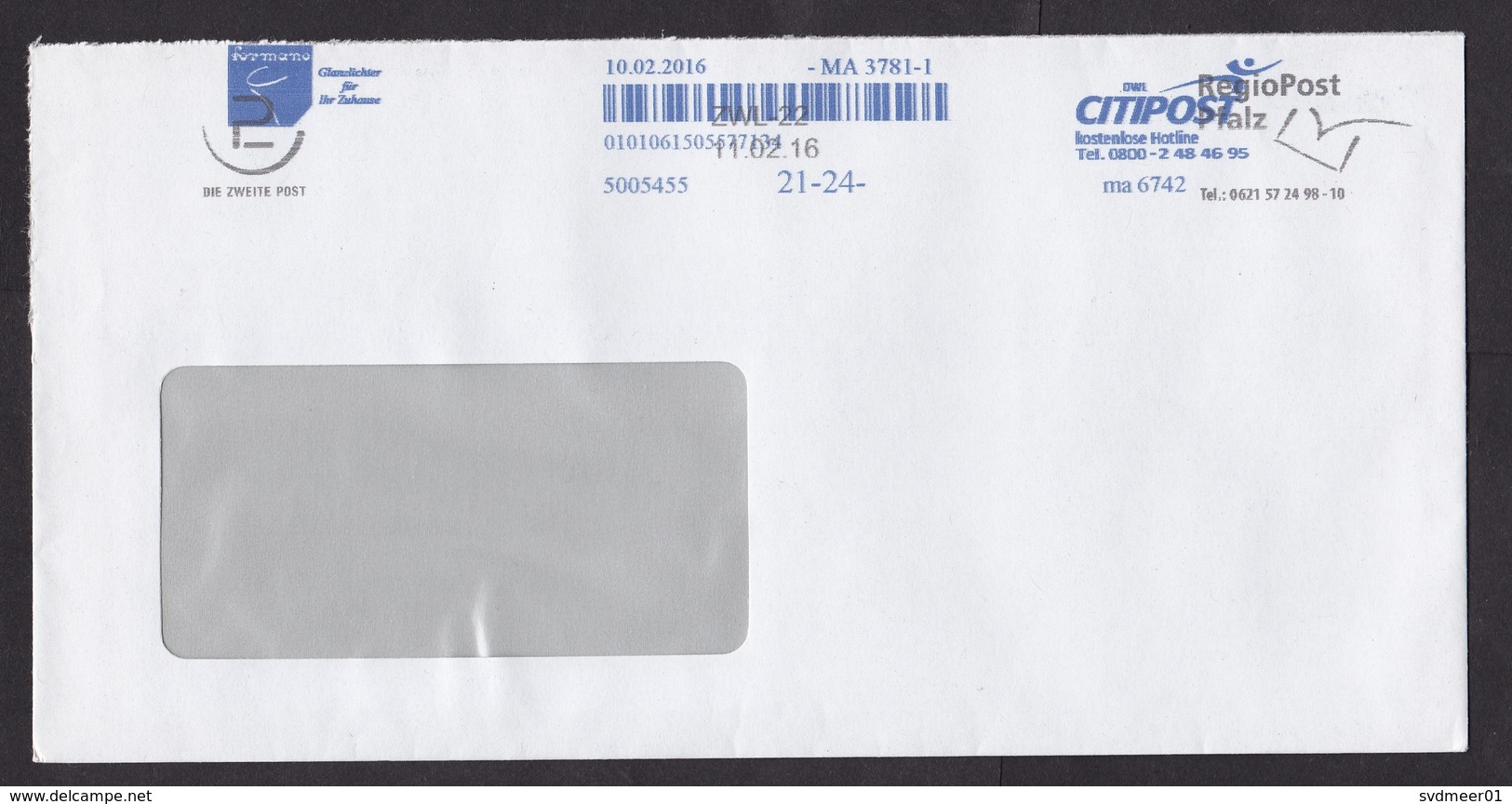Germany: Cover, 2016, 2x Cancel Local Private Postal Service: Citipost & RegioPost Pfalz (traces Of Use) - Brieven En Documenten