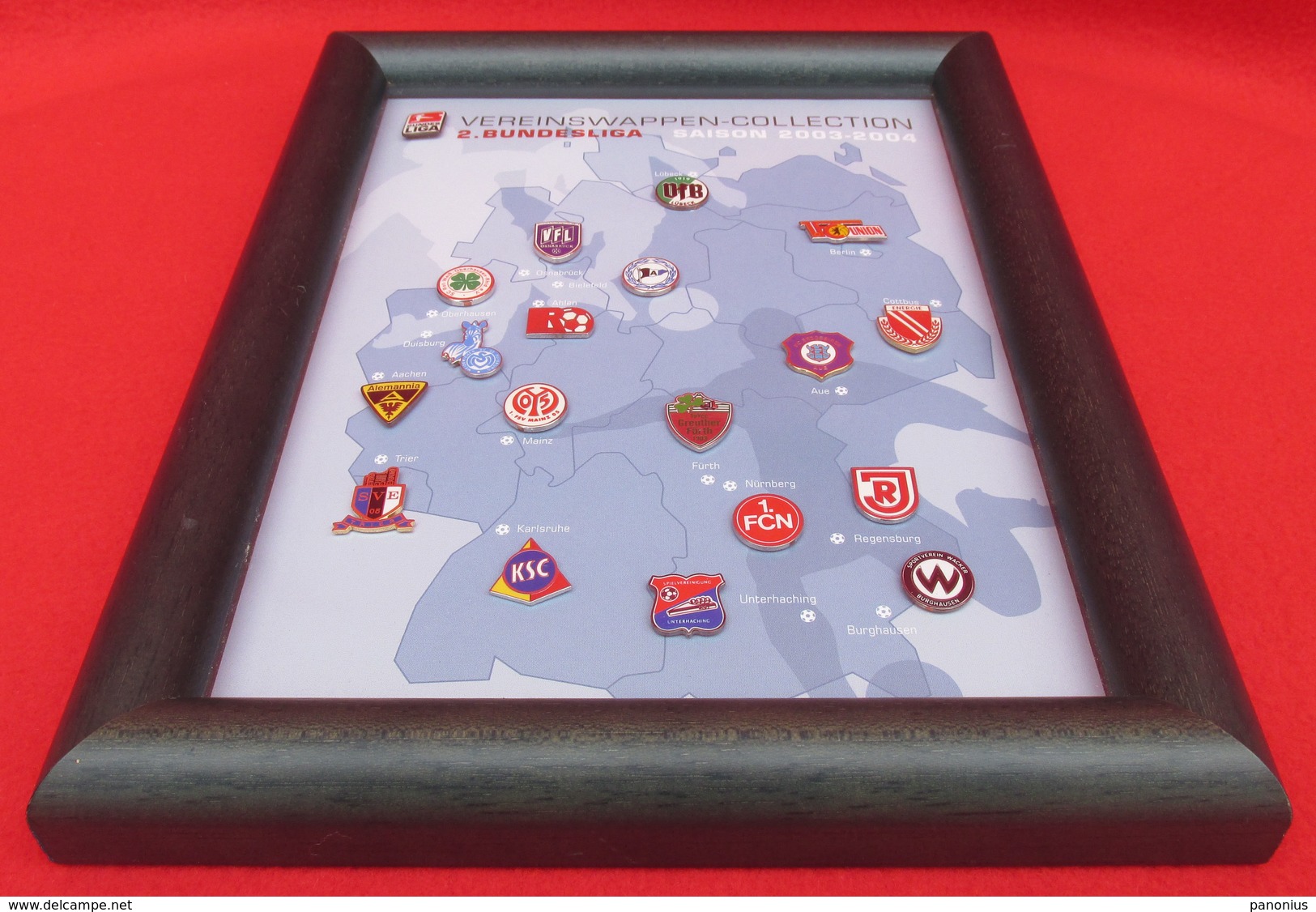 SOCCER FOOTBALL VEREINSWAPPEN COLLECTION GERMANY 2. BUNDESLIGA 2003/04 FRAMED PINS BADGES!!! - Apparel, Souvenirs & Other