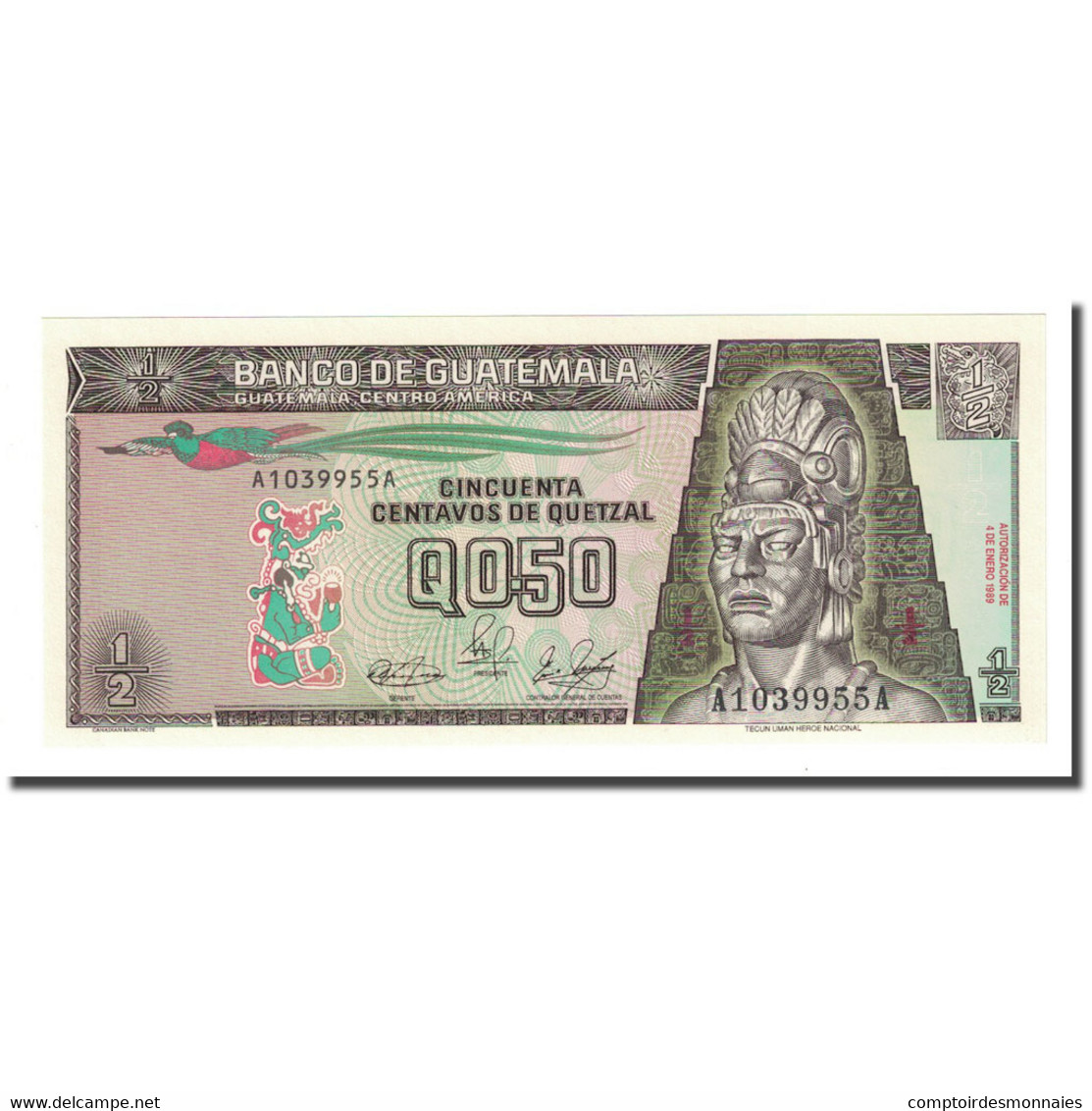 Billet, Guatemala, 1/2 Quetzal, 1989-01-04, KM:72a, NEUF - Guatemala