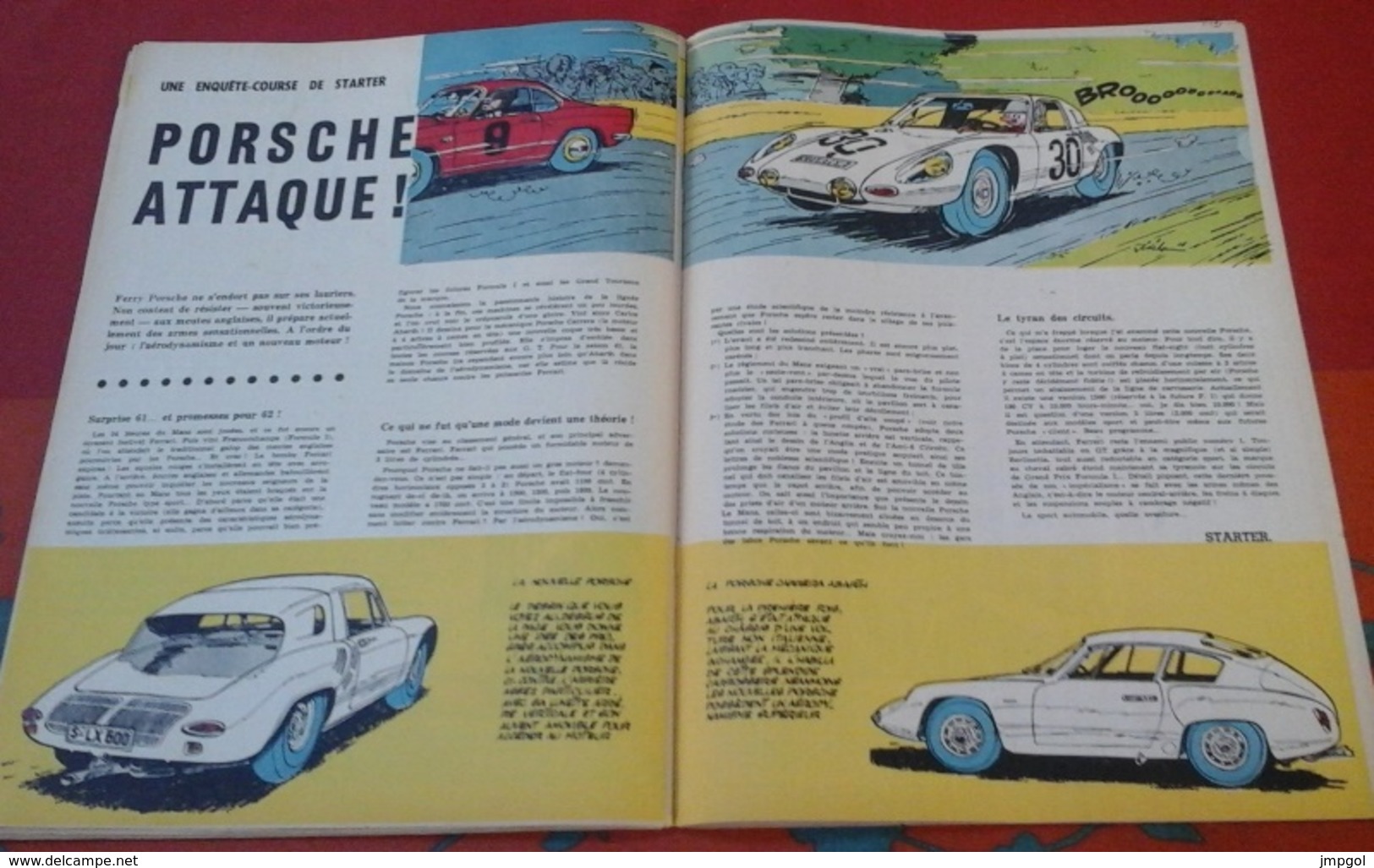 Spirou N° 1215 Juillet 1961 Rubrique Starter Porsche Attaque Porsche Carrera Abarth Dessin Jidéhem - Spirou Magazine