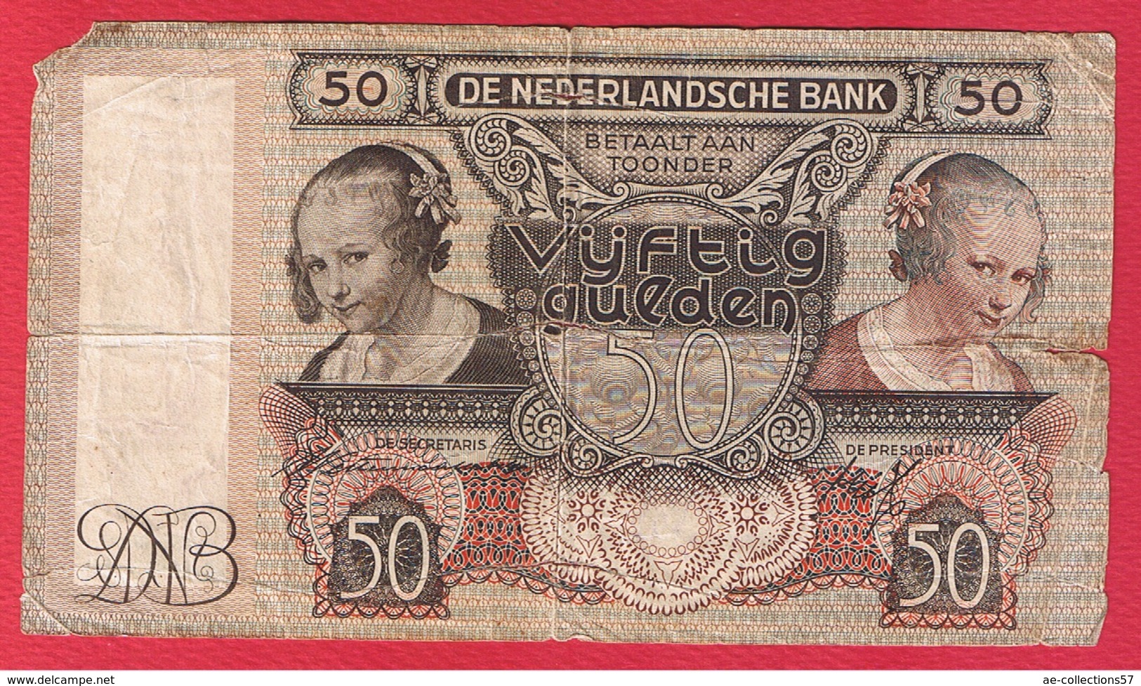 Pays Bas -  50 Gulden  22 /1/1941  -   Pick # 58  -  état  AB - 50 Gulden