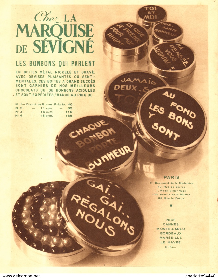 PUB  BONBONS   " MARQUISE De SEVIGNE "   1931 ( 6 ) - Chocolat