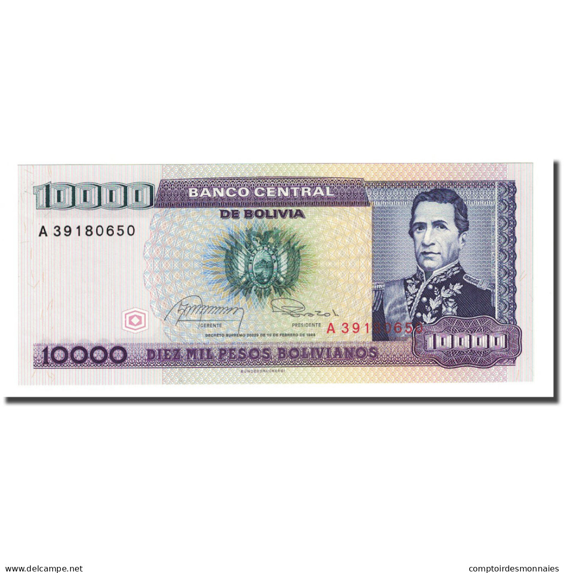 Billet, Bolivie, 10,000 Pesos Bolivianos, D.1984, 1984-02-10, KM:169a, NEUF - Bolivië